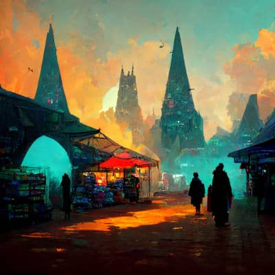 An AI generated image of a futuristic marketplace